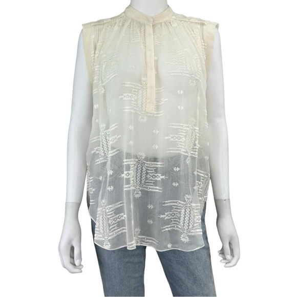Rebecca Taylor Tops - REBECCA TAYLOR Cream 100% Silk Sheer Embroidered Top